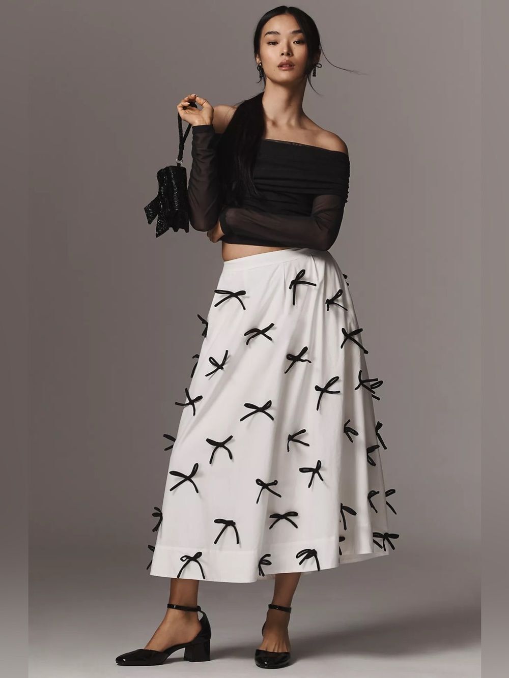 Anthropologie Maeve 3D Bows Midi Skirt Size M